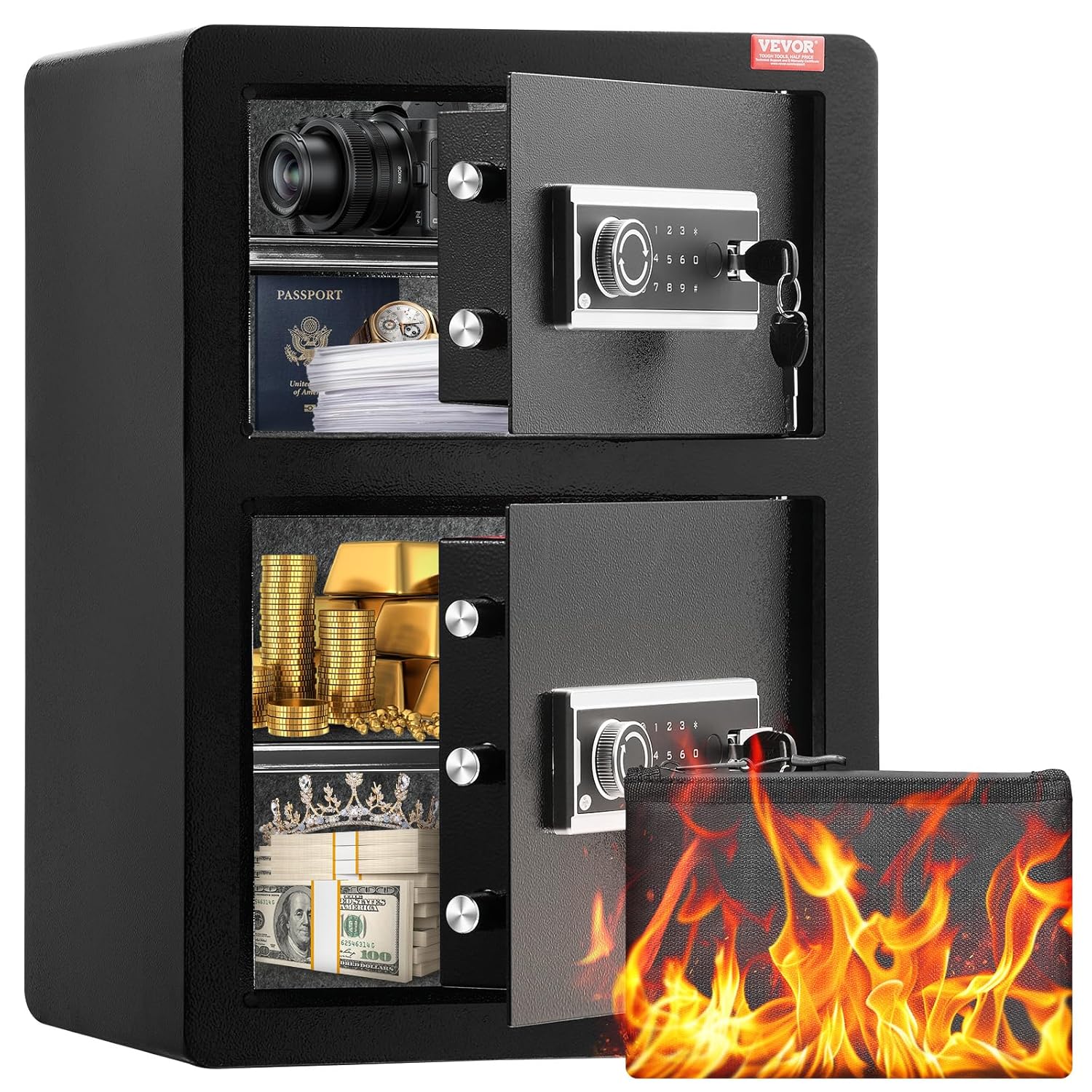VEVOR Double Doors Safe Box with Key Lock & Password for Valuables