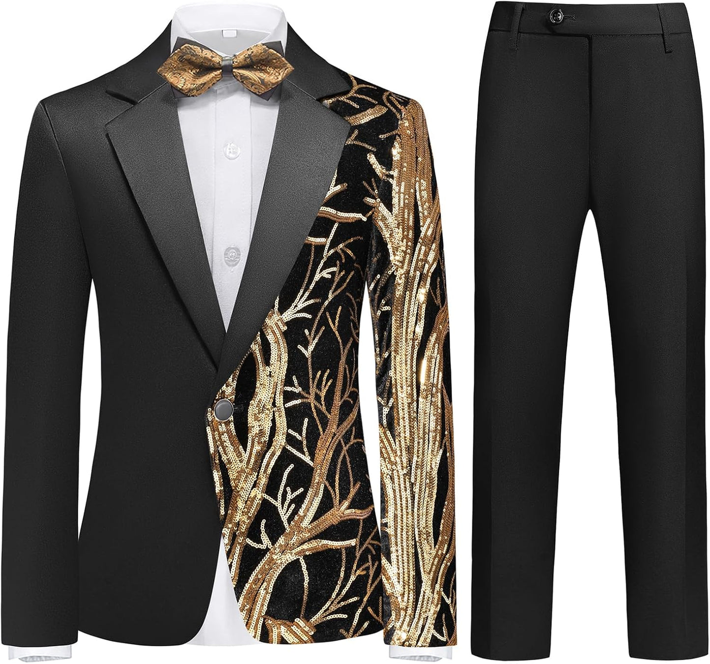 Boys Formal Tuxedo Suit Set with Sequin Blazer and Pants