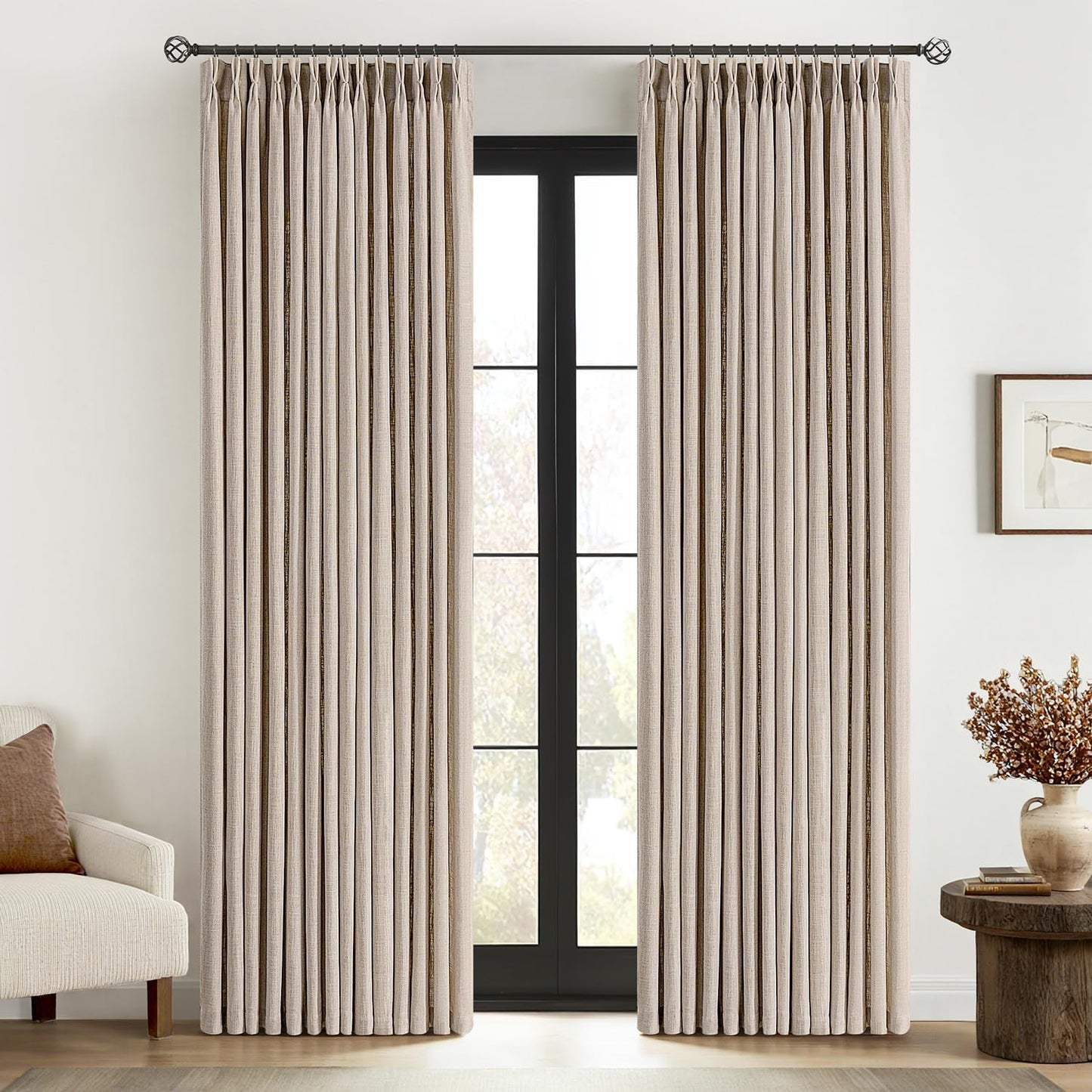 MIULEE Pinch Pleated Linen Curtains for Elegant Home Decor