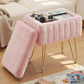 DUMOS Vanity Stool Chair Ottoman with Storage in Pure Pink