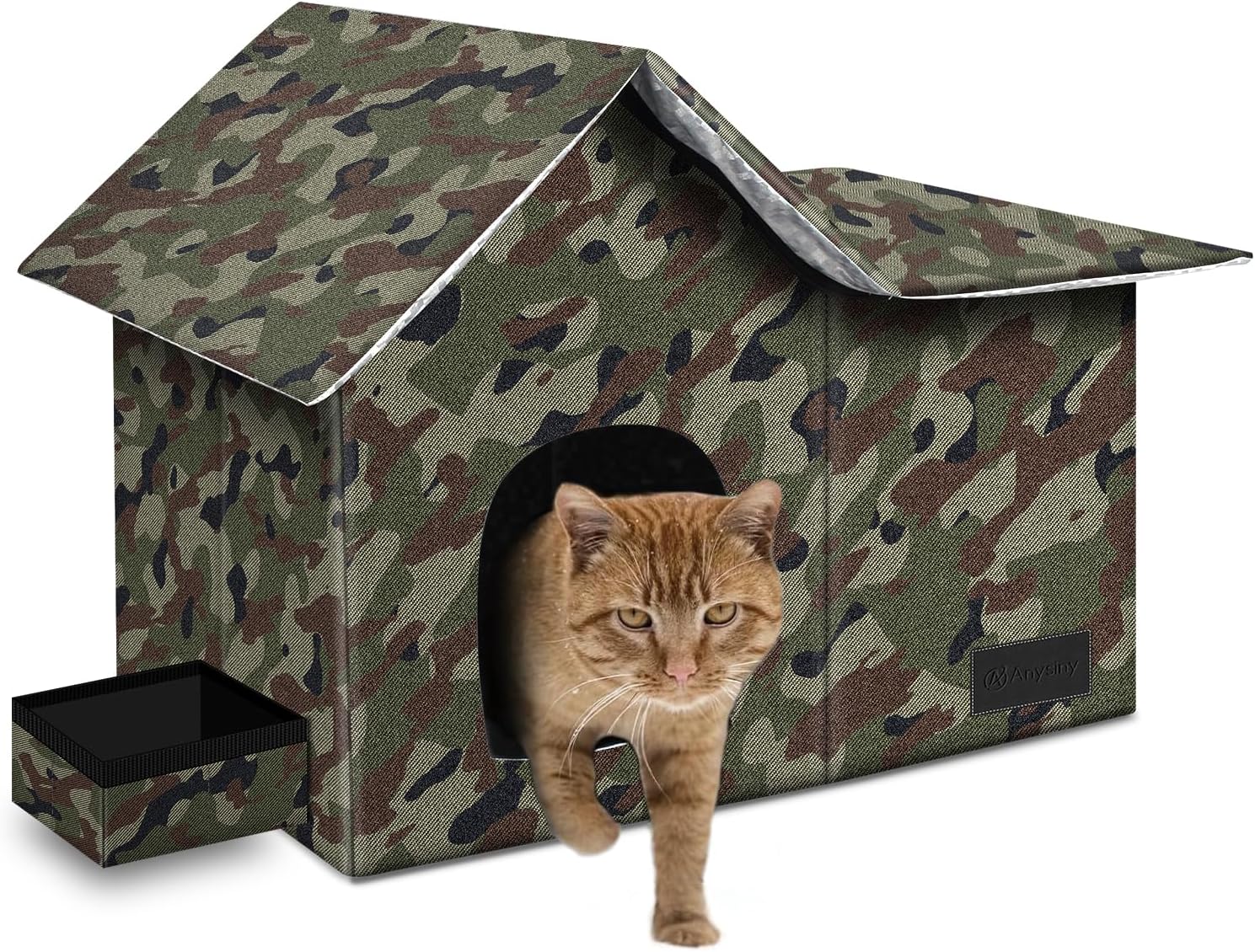 Large Weatherproof Cat House for Outdoor Cats with Removable Bowl