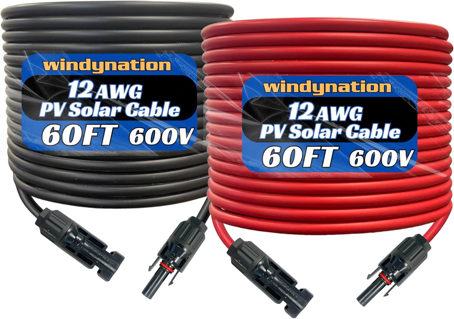WindyNation 12 Gauge PV Solar Panel Extension Cable 60 Feet Set