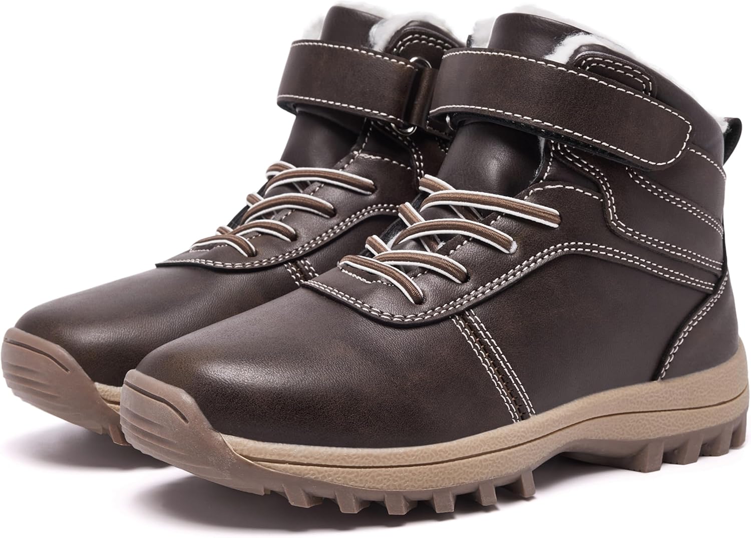 Boys Girls Snow Boots Winter Slip On Warm Fur Lined Shoes