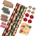 RUSPEPA Christmas Kraft Wrapping Paper Rolls with Tags and Bows