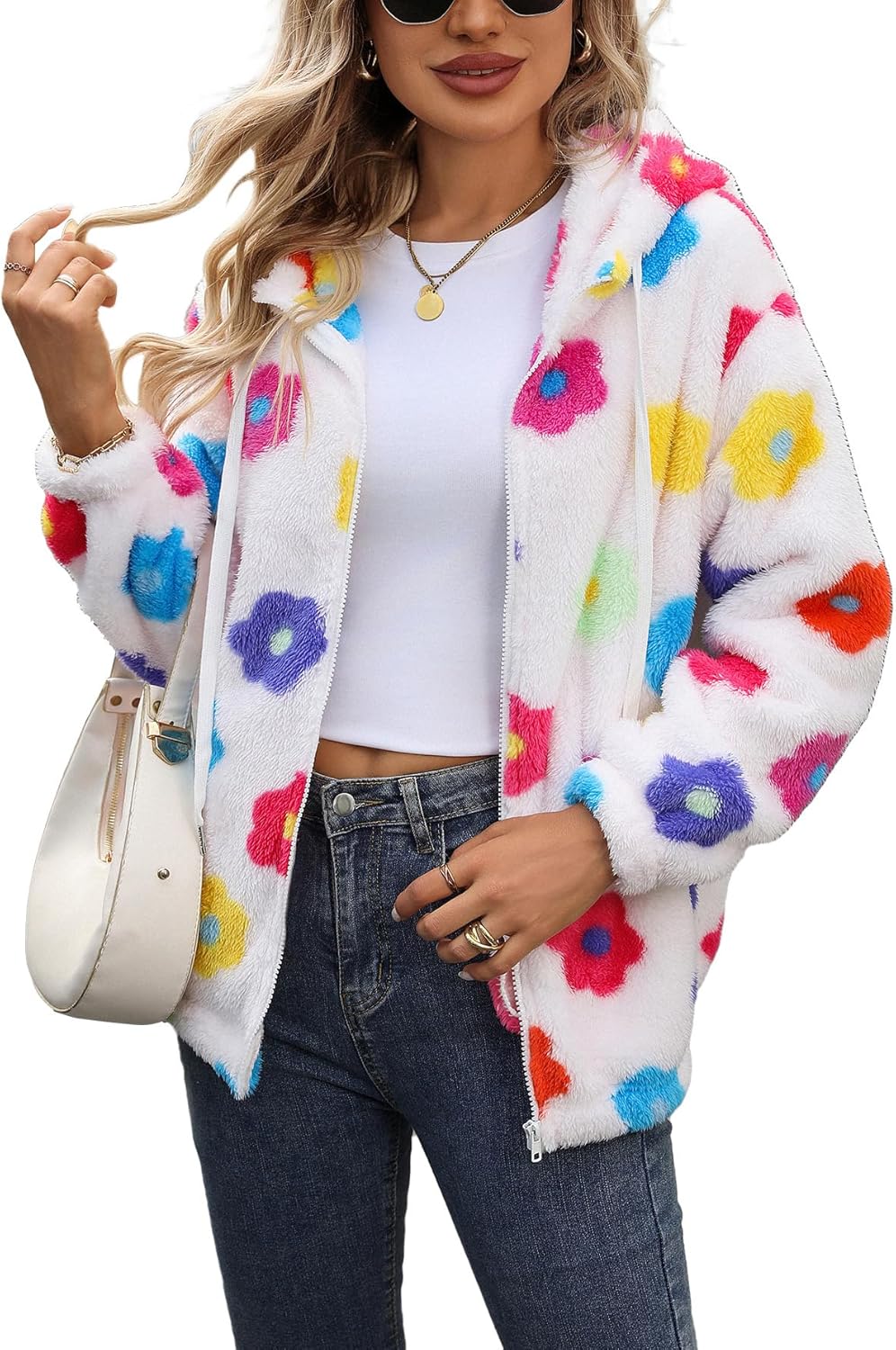 Womens Fleece Jacket Full Zip Sherpa Coat with Hood S-5XL