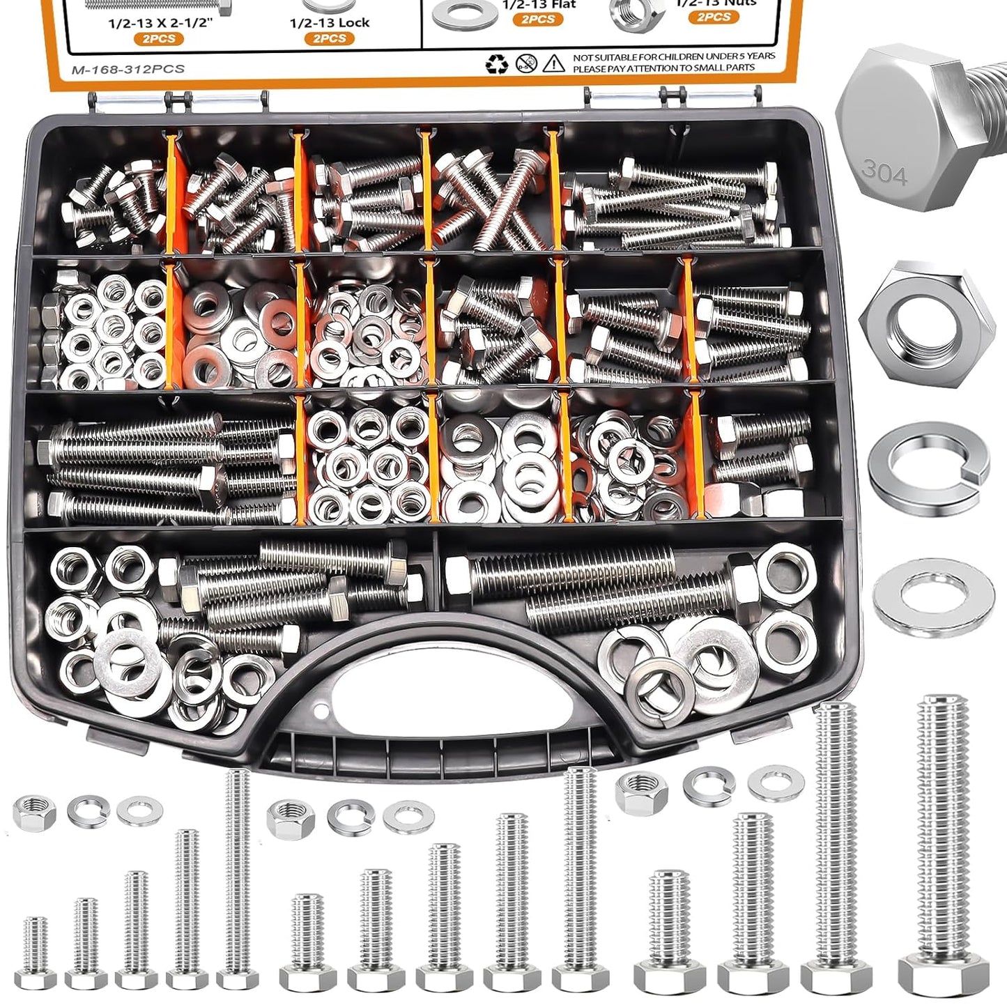 312PCS Hex Bolts and Nuts Assortment Kit for All Your Needs