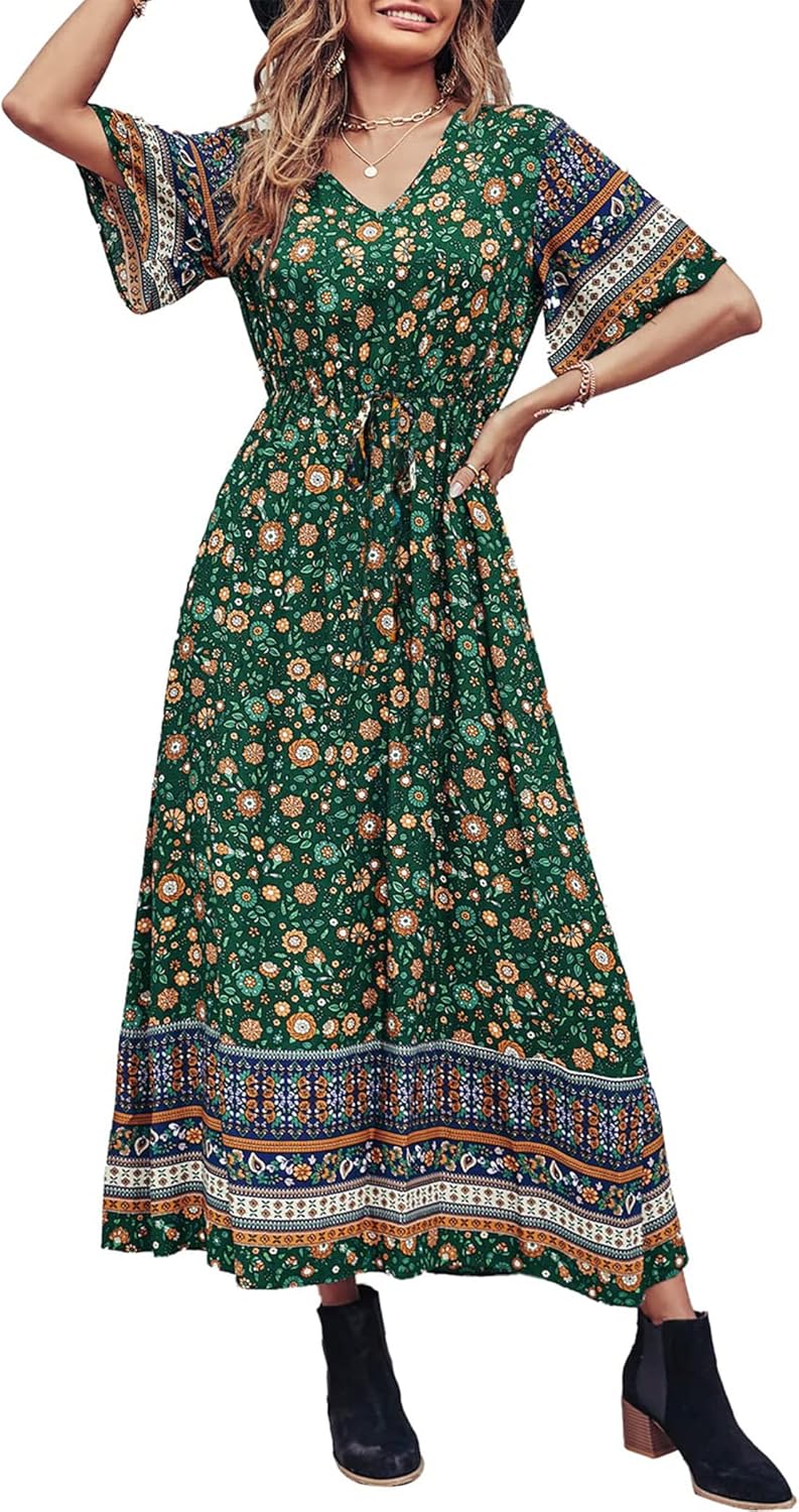 PRETTYGARDEN Women's Casual Summer Boho Floral Maxi Dress