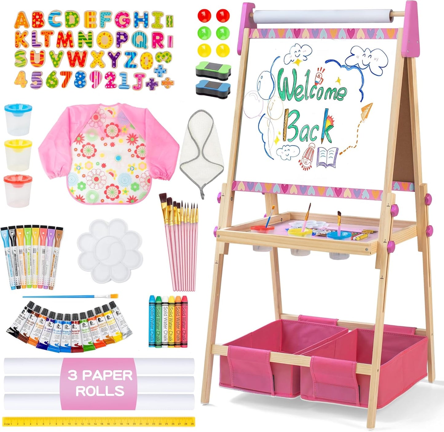 3-in-1 Adjustable Kids Art Easel with Magnetic Whiteboard & More