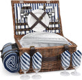 Picnic Basket for 4 Persons - Classic Wicker Set with Cooler