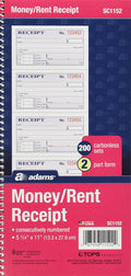 Money and Rent Receipt Book 2-Part Carbonless - Spiral Bound 200 Sets