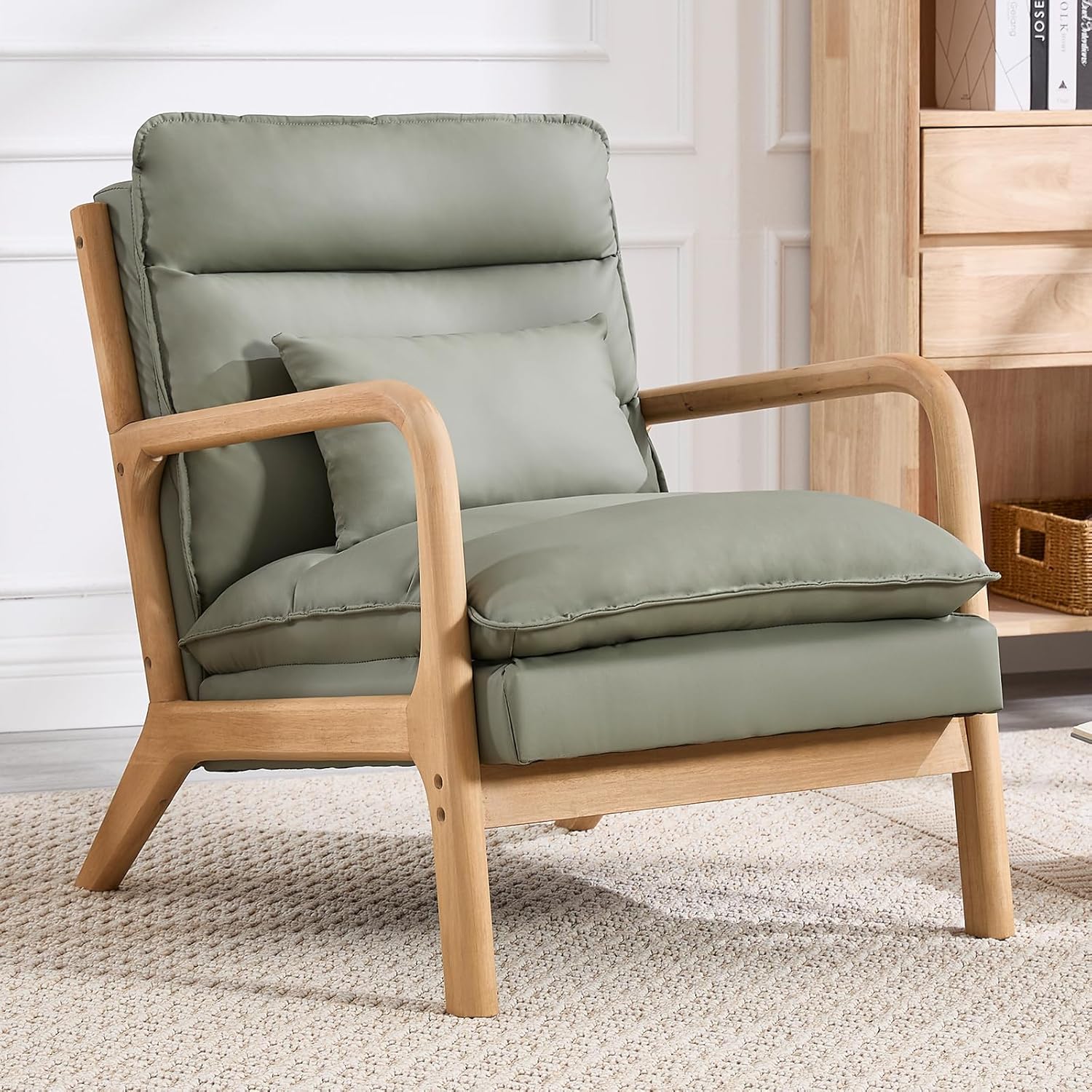 Double Padded Mid-Century Armchair in Matcha Green