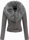 Bellivera Faux Leather Suede Jacket Moto Biker Coat - Sherpa Lined