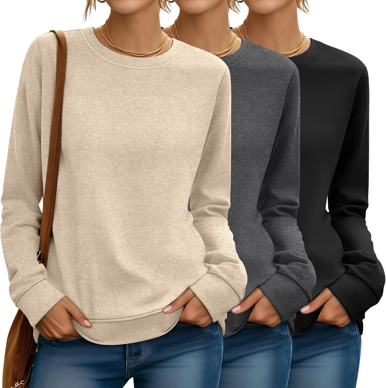 Riyiper 3 Pack Women's Long Sleeve Sweatshirts for Fall Style