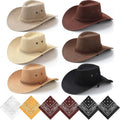 Zhanmai 12 Pcs Cowboy Hat and Bandana Set - Party Pack for Events