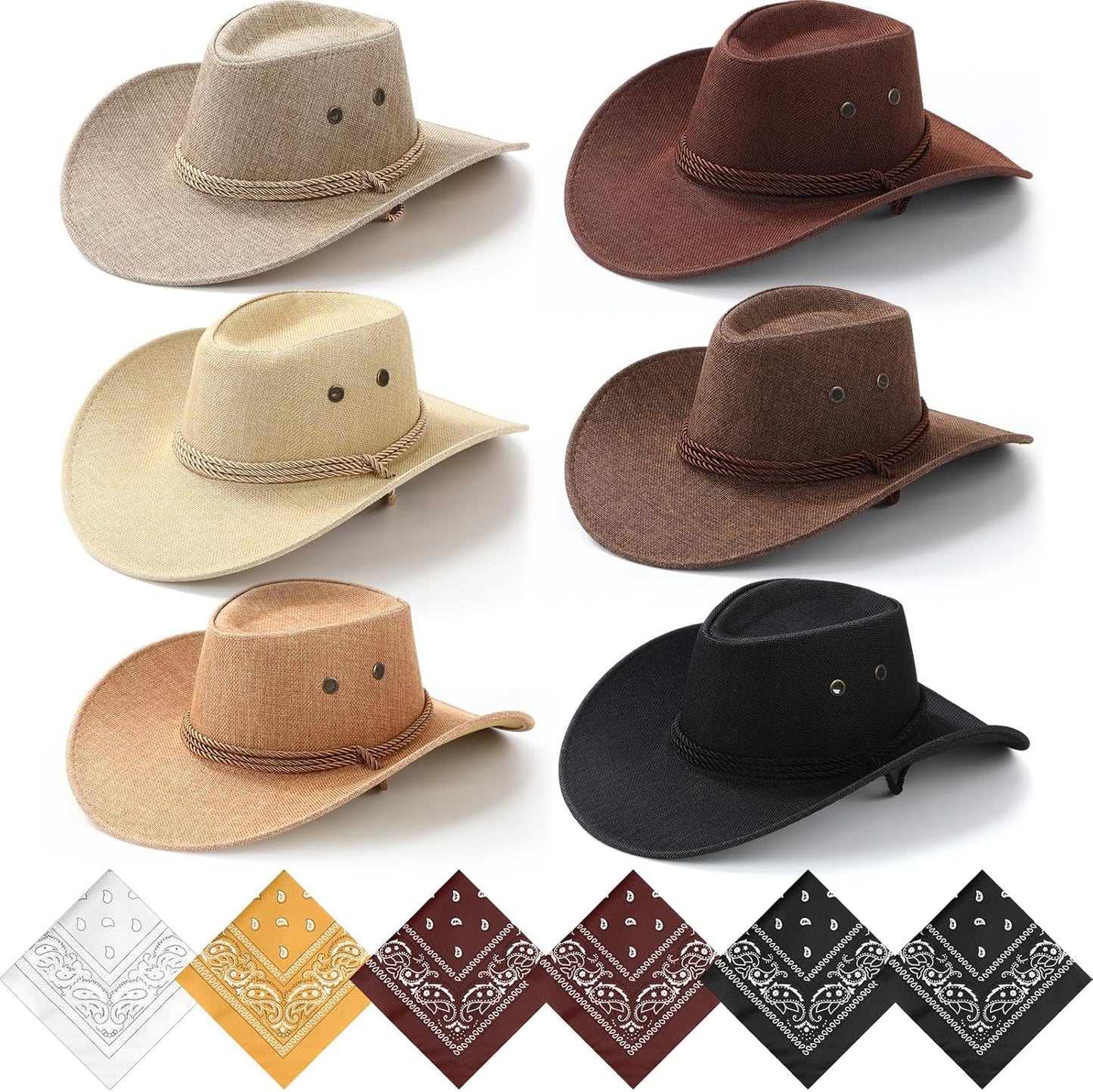 12 Pcs Cowboy Hat and Bandana Set for Western Party Fun