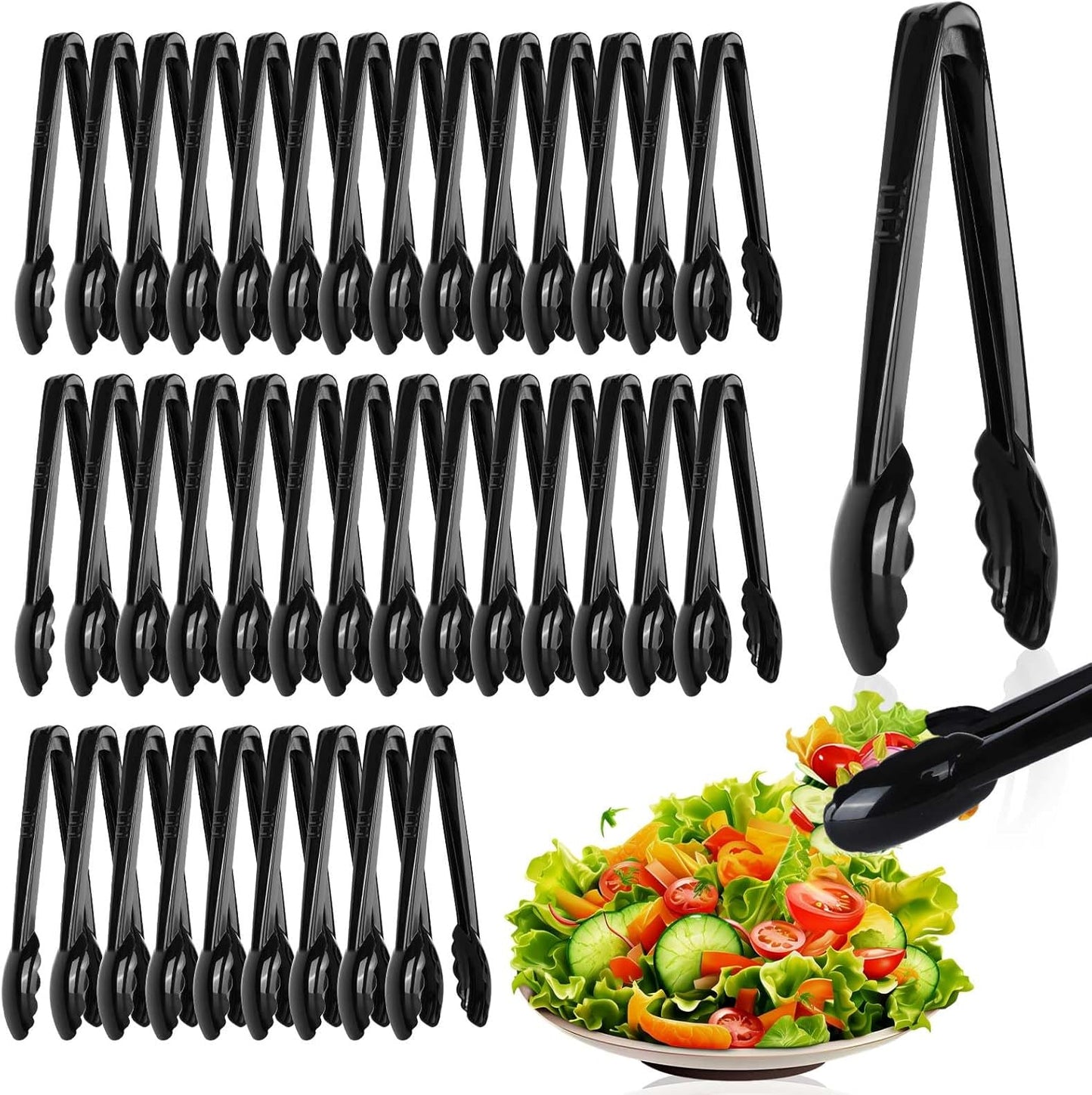 40 Pcs Plastic Tongs for Serving Bulk 9 Inch Disposable Utensils