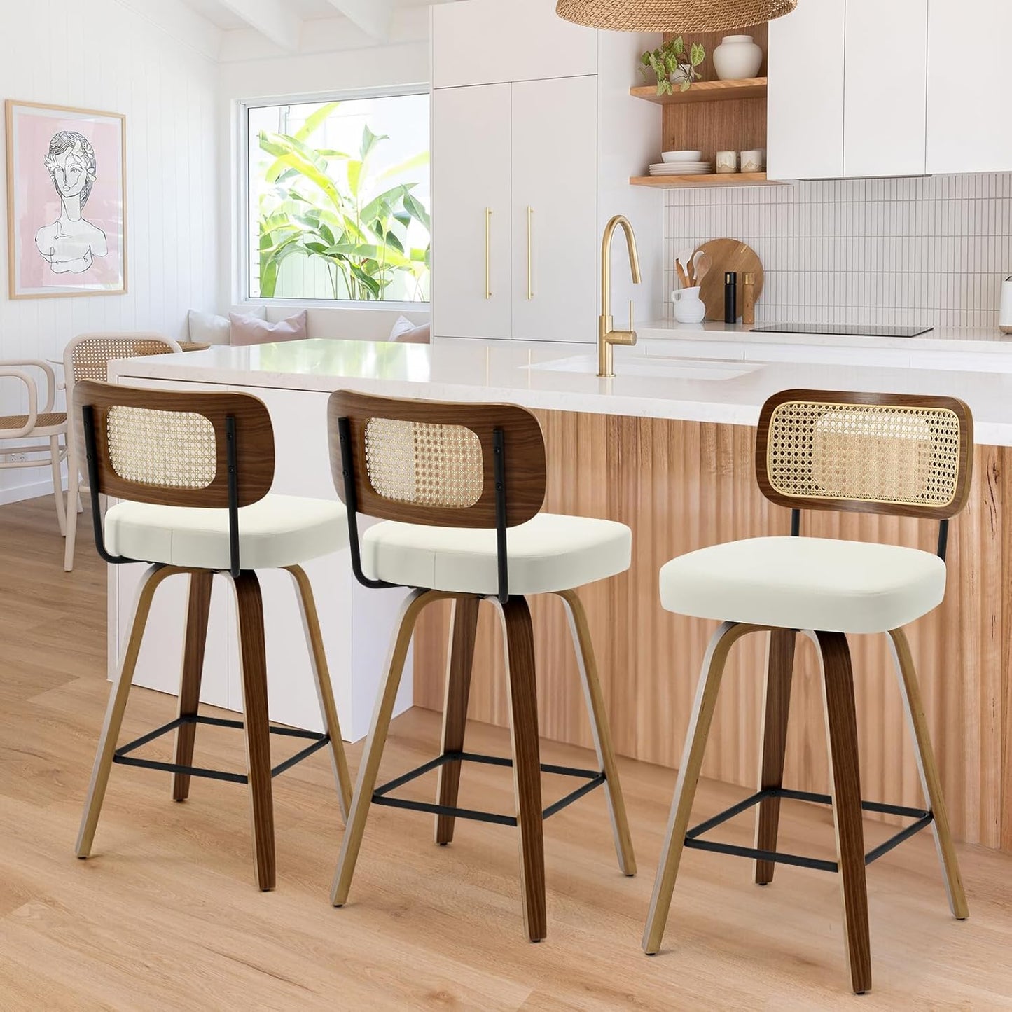 Swivel Counter Height Bar Stools Set of 3 for Kitchen Island