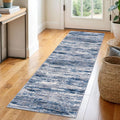 2x6 Navy Blue Gray Neutral Modern Abstract Runner Rug - Soft, Non-Slip