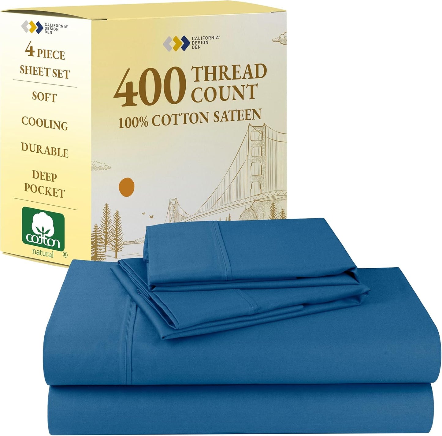 California Design Den Full Size Sheets Set - 400 Thread Count Sateen