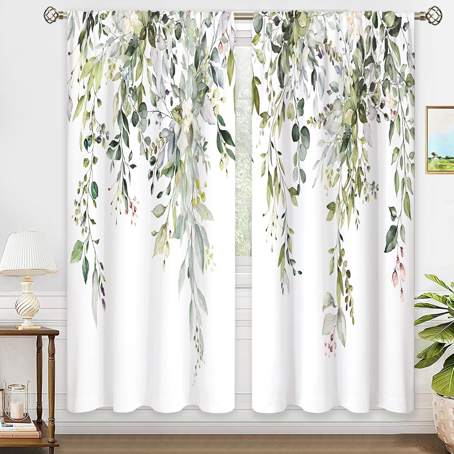Sage Green Eucalyptus Leaves Window Curtains for Home Decor