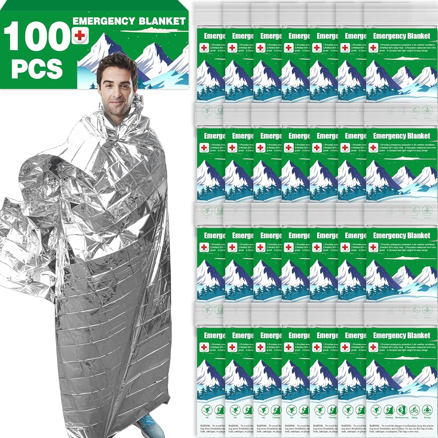 CXYARY 100 Pack Emergency Mylar Thermal Blankets for Survival