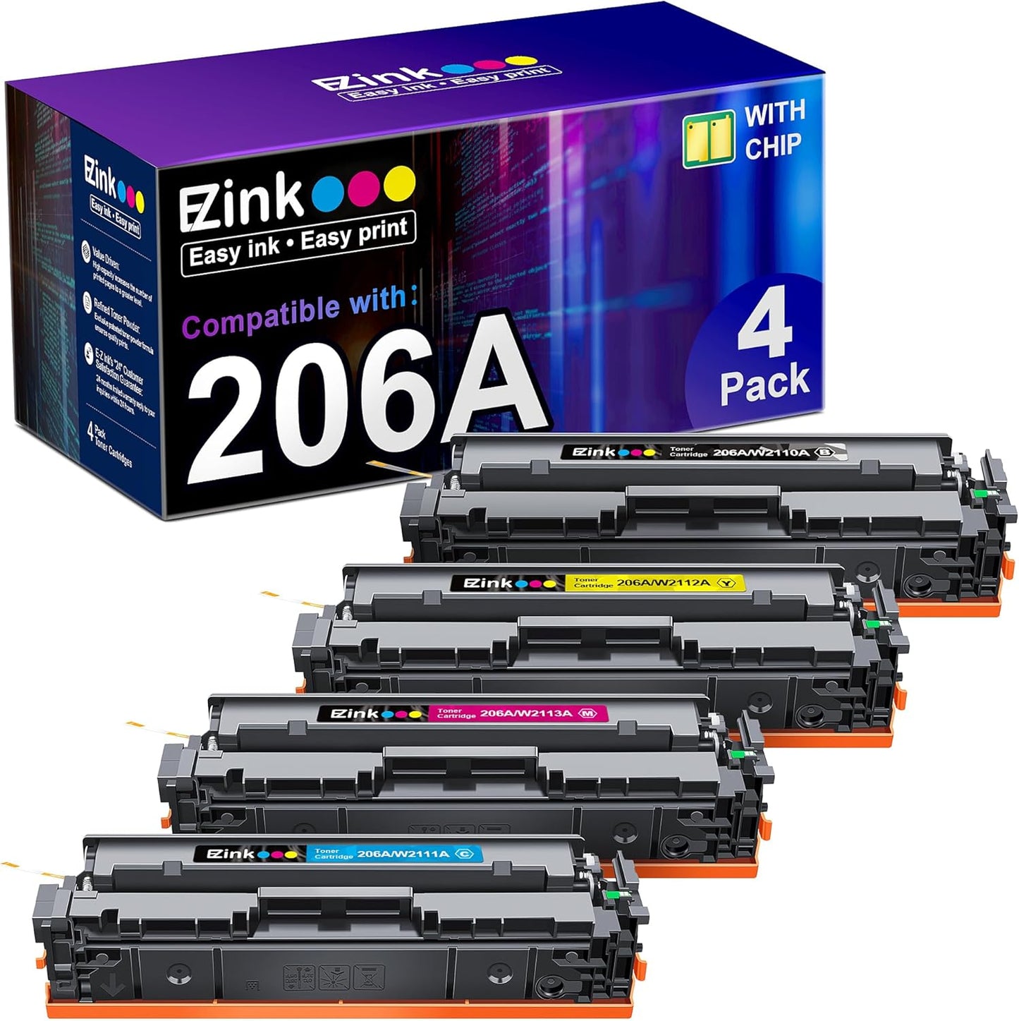 Vibrant Prints: E-Z Ink HP 206A Toner 4-Pack