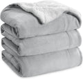Queen Size Sherpa Fleece Blanket Light Grey - Thick, Reversible