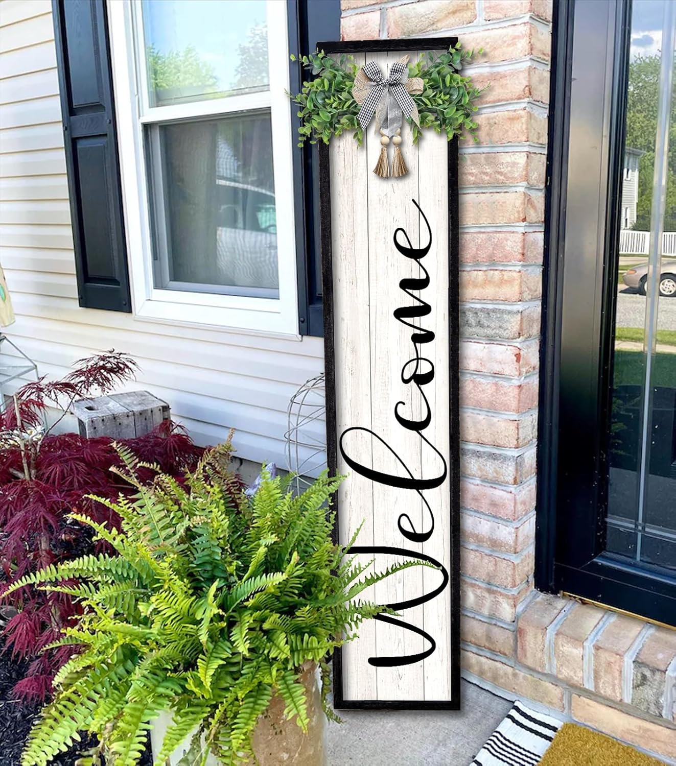 Welcome Sign for Front Porch - Rustic Vertical Leaner Decor