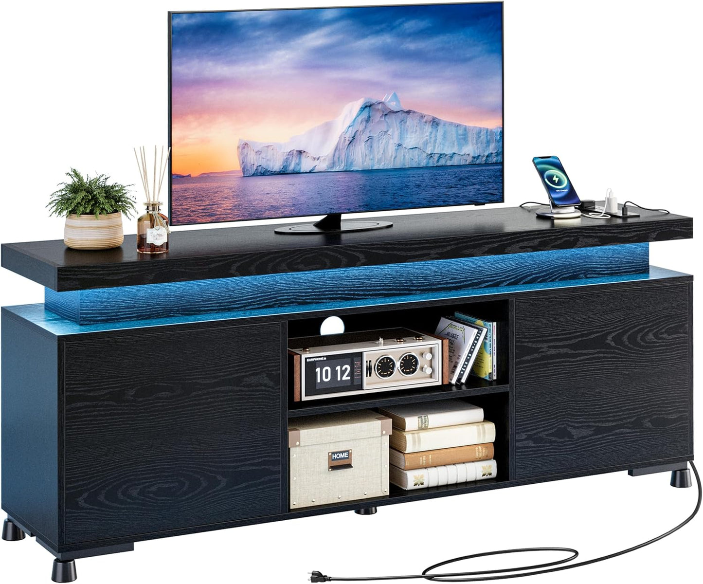 Modern TV Stand 65+ Inch with LED Lights & Storage
