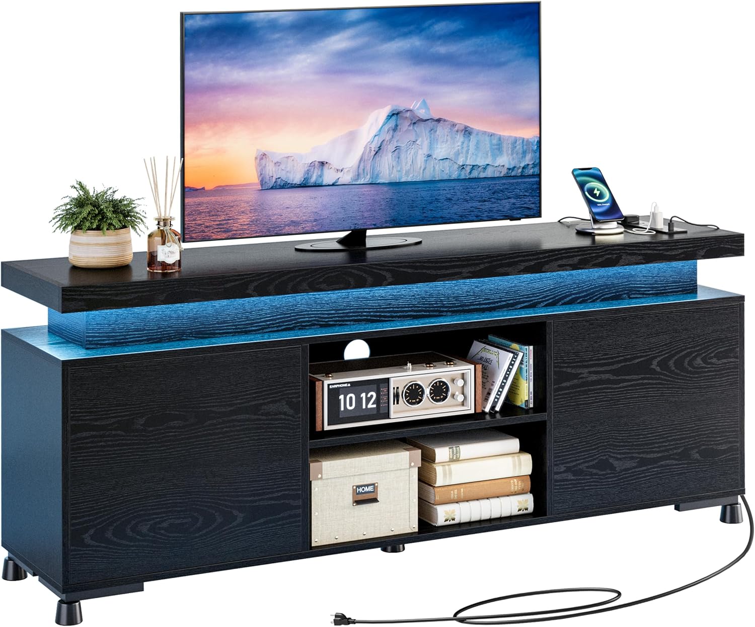 Modern TV Stand 65+ Inch with LED Lights & Storage