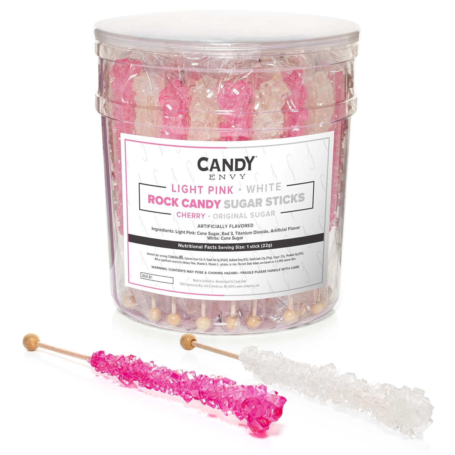 Light Pink and White Rock Candy Sugar Sticks for Sweet Treats