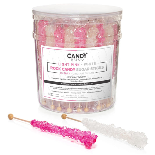 Light Pink and White Rock Candy Sugar Sticks for Sweet Treats