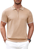 Men's Zipper Polo Shirt - Casual Knit Short Sleeve Classic Fit