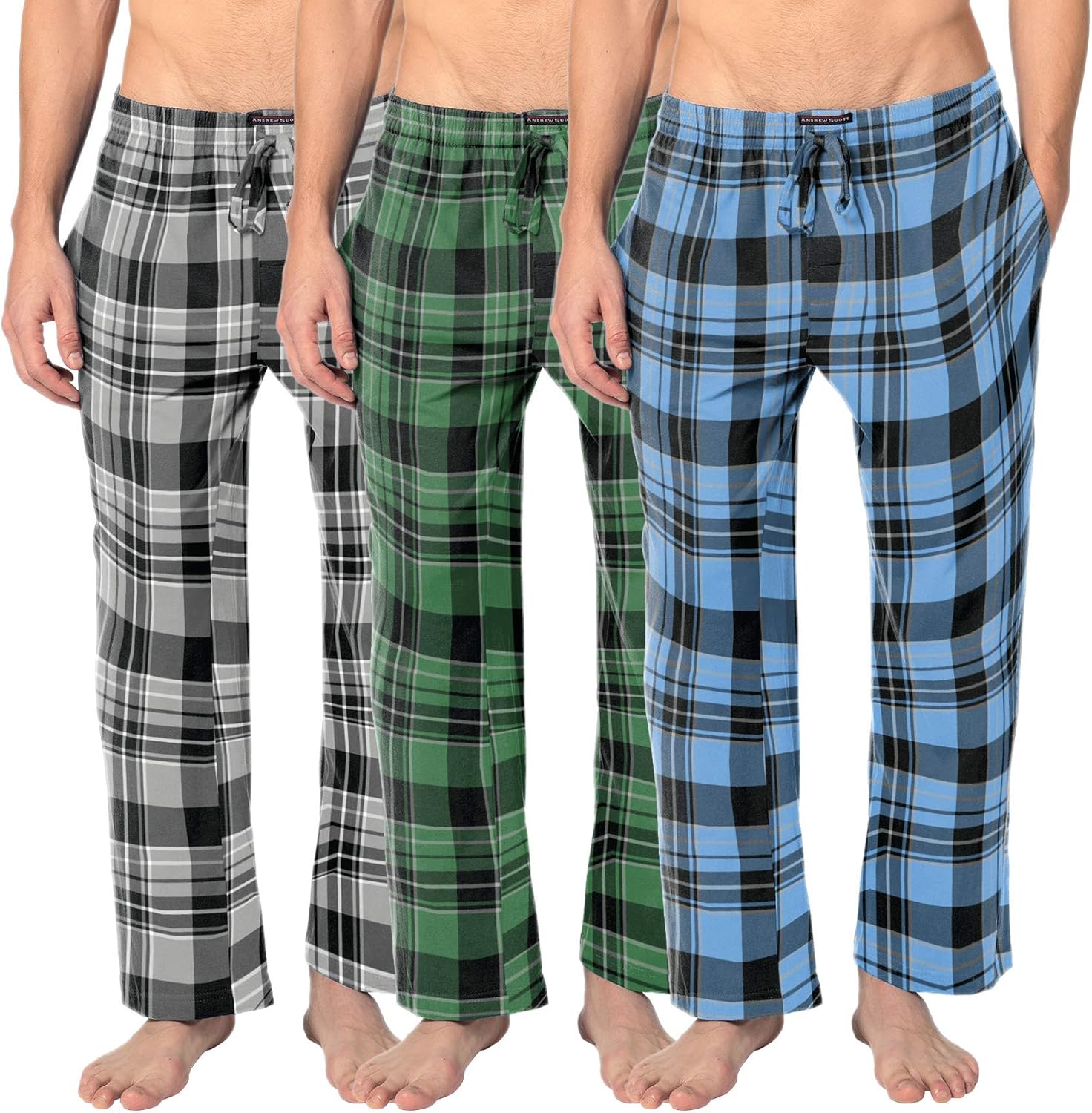 Andrew Scott Men's 3 Pack Cotton Flannel Pajama Lounge Pants