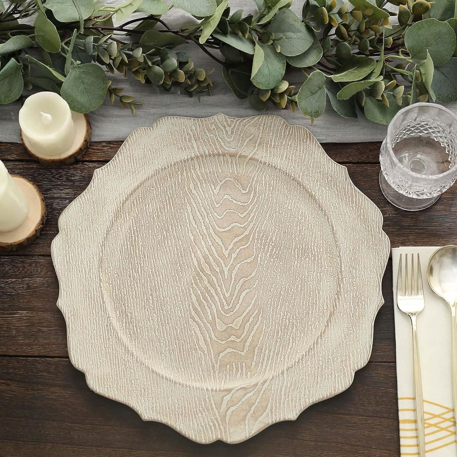 Acrylic Charger Plates 13in Round Rustic White 12-Pack Set