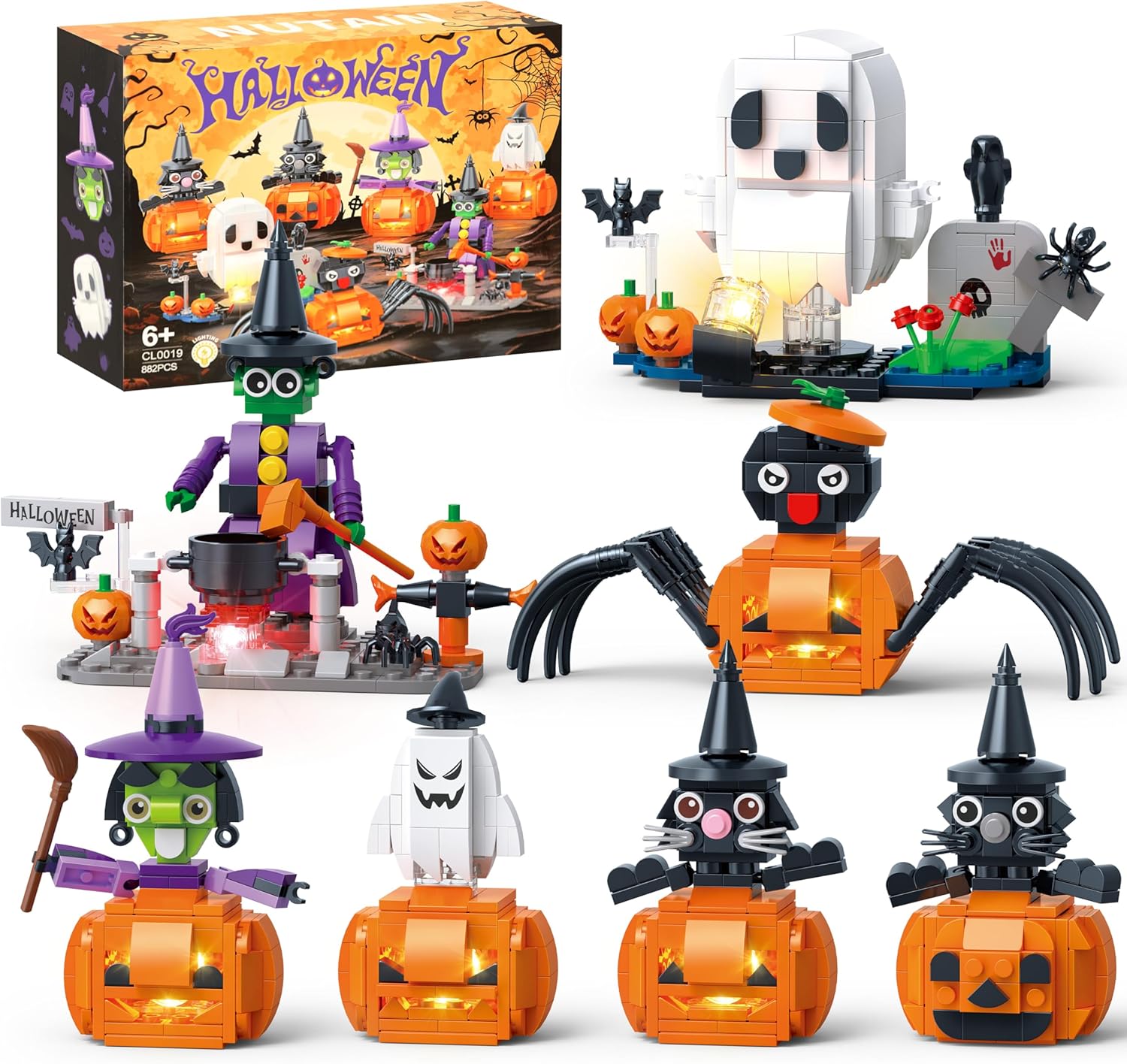 Pumpkin Halloween Building Set with Led Light for Kids Fun