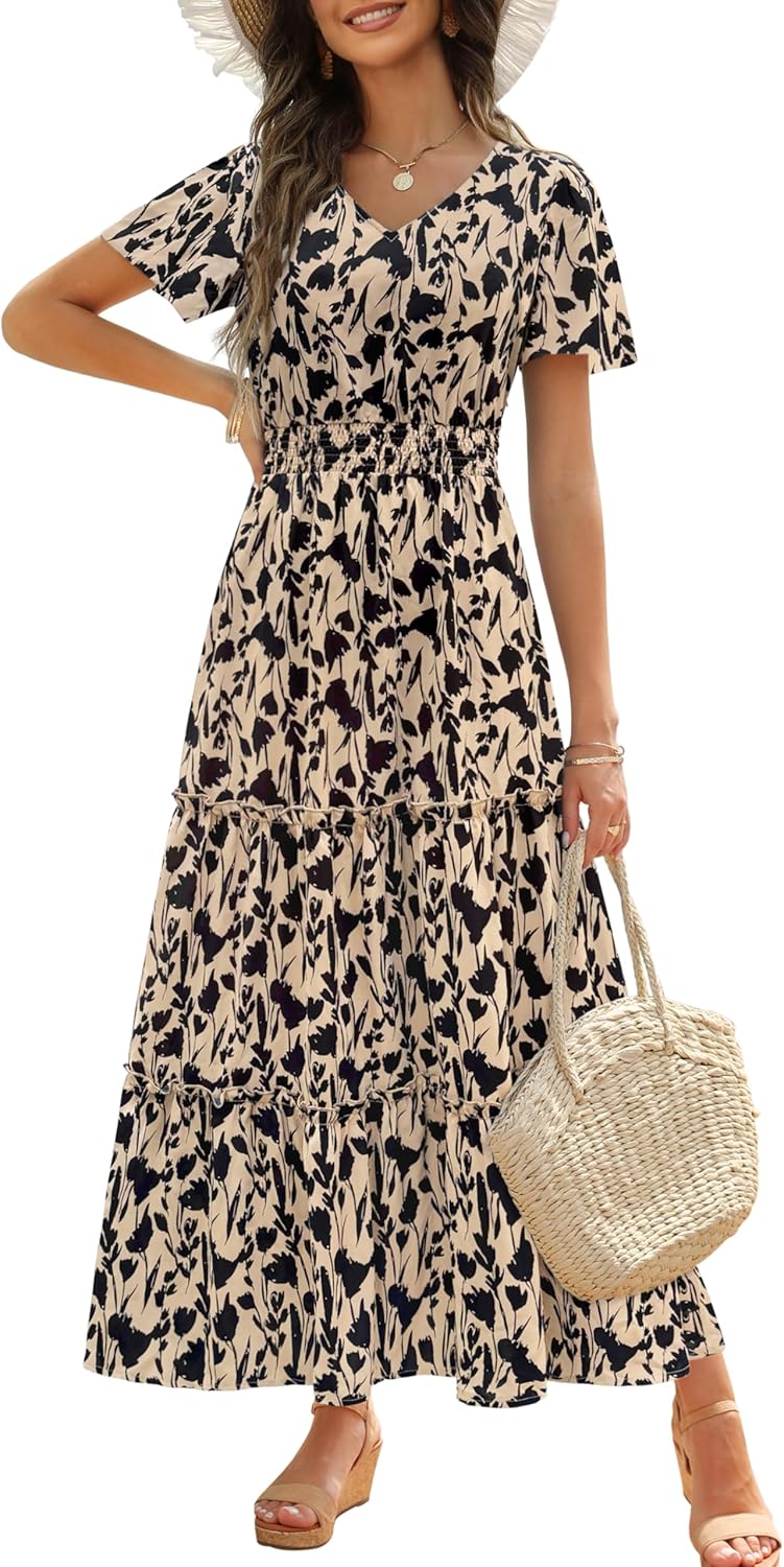 Zattcas Womens Long Summer Dress with Flutter Sleeves and V Neck
