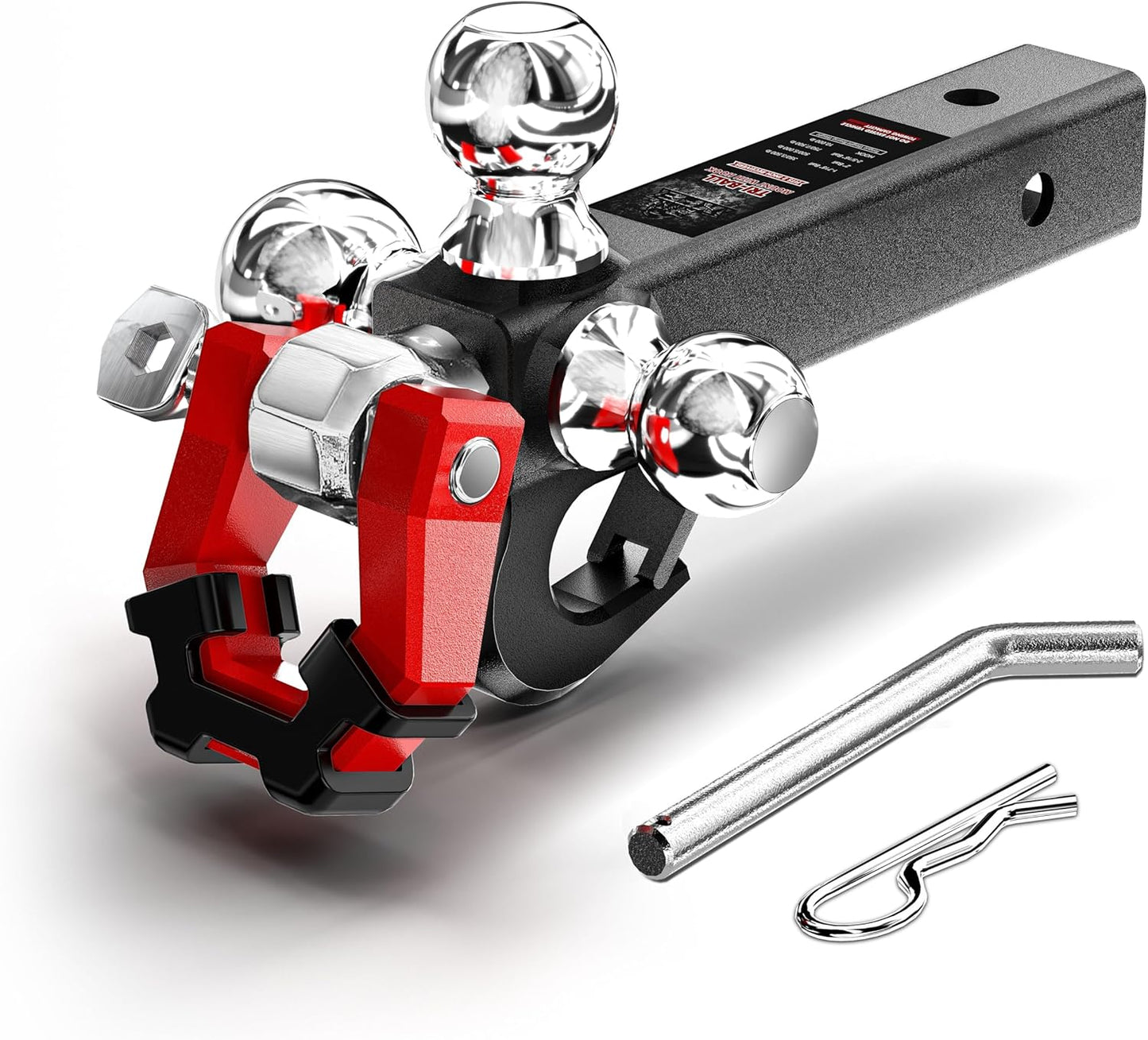 Trailer Hitch Tri Ball Mount with Hook & Rotatable Tow Shackle