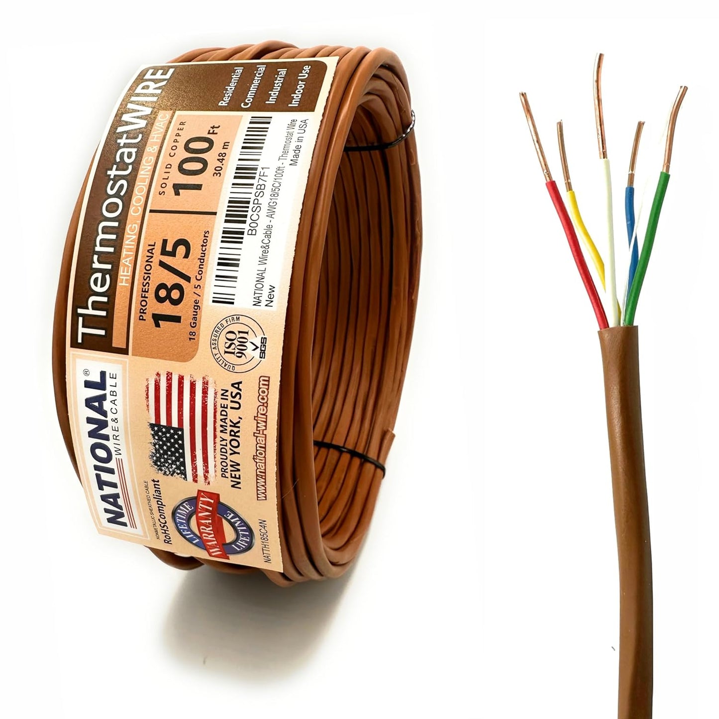 18/5 100Ft Thermostat Wire for HVAC Control - Made in USA