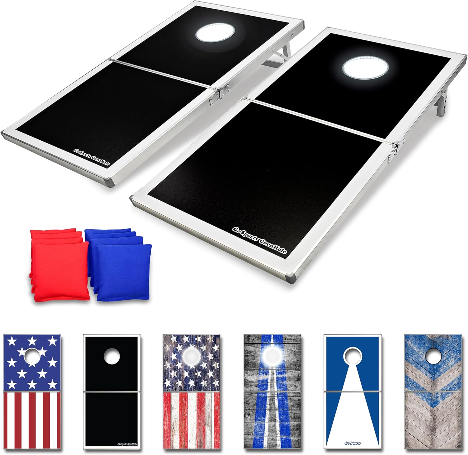 GoSports 4 x 2 ft Aluminum Cornhole Game Set with LED Lights