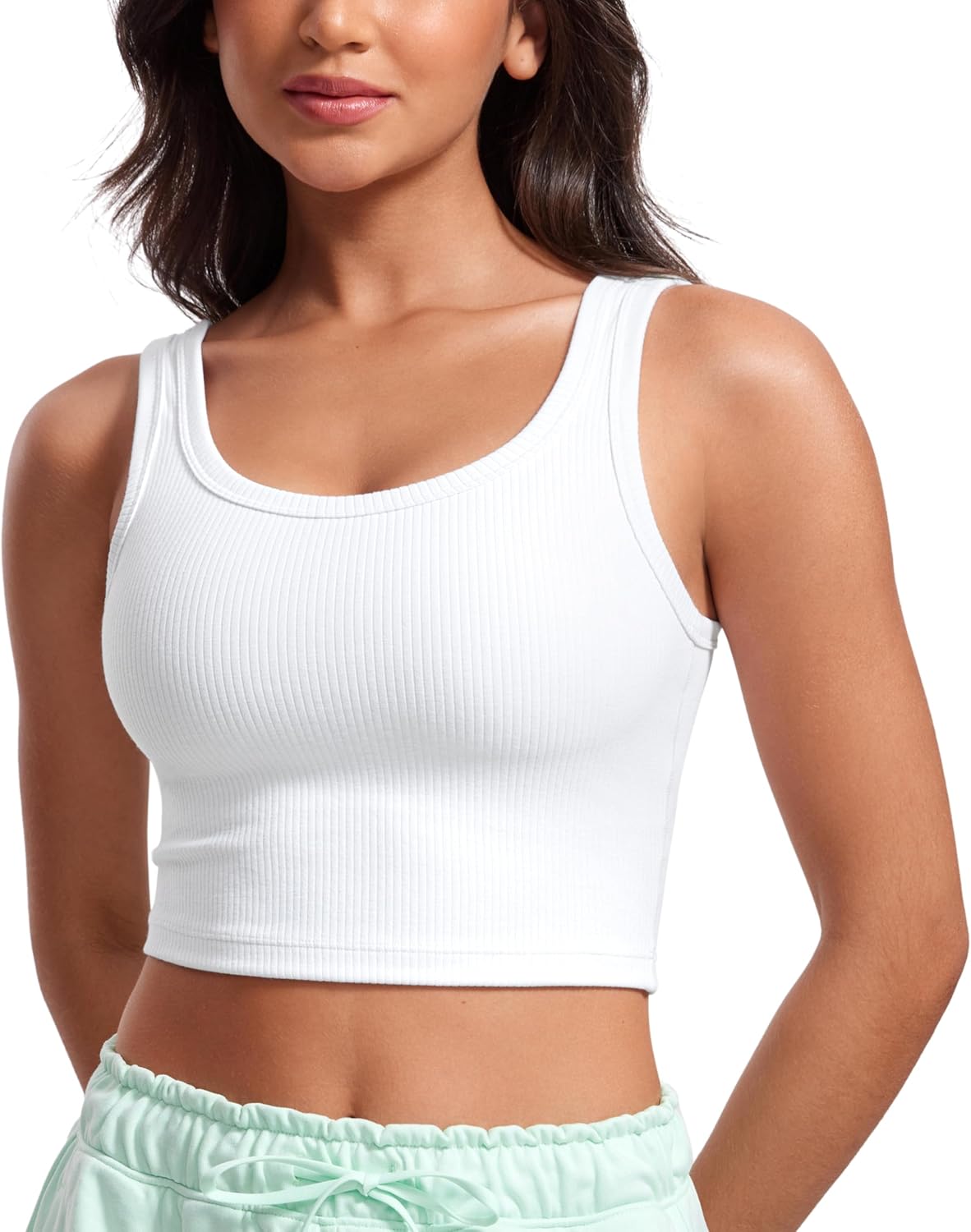 CRZ YOGA Womens Ribbed Longline Sports Bra for Stylish Comfort
