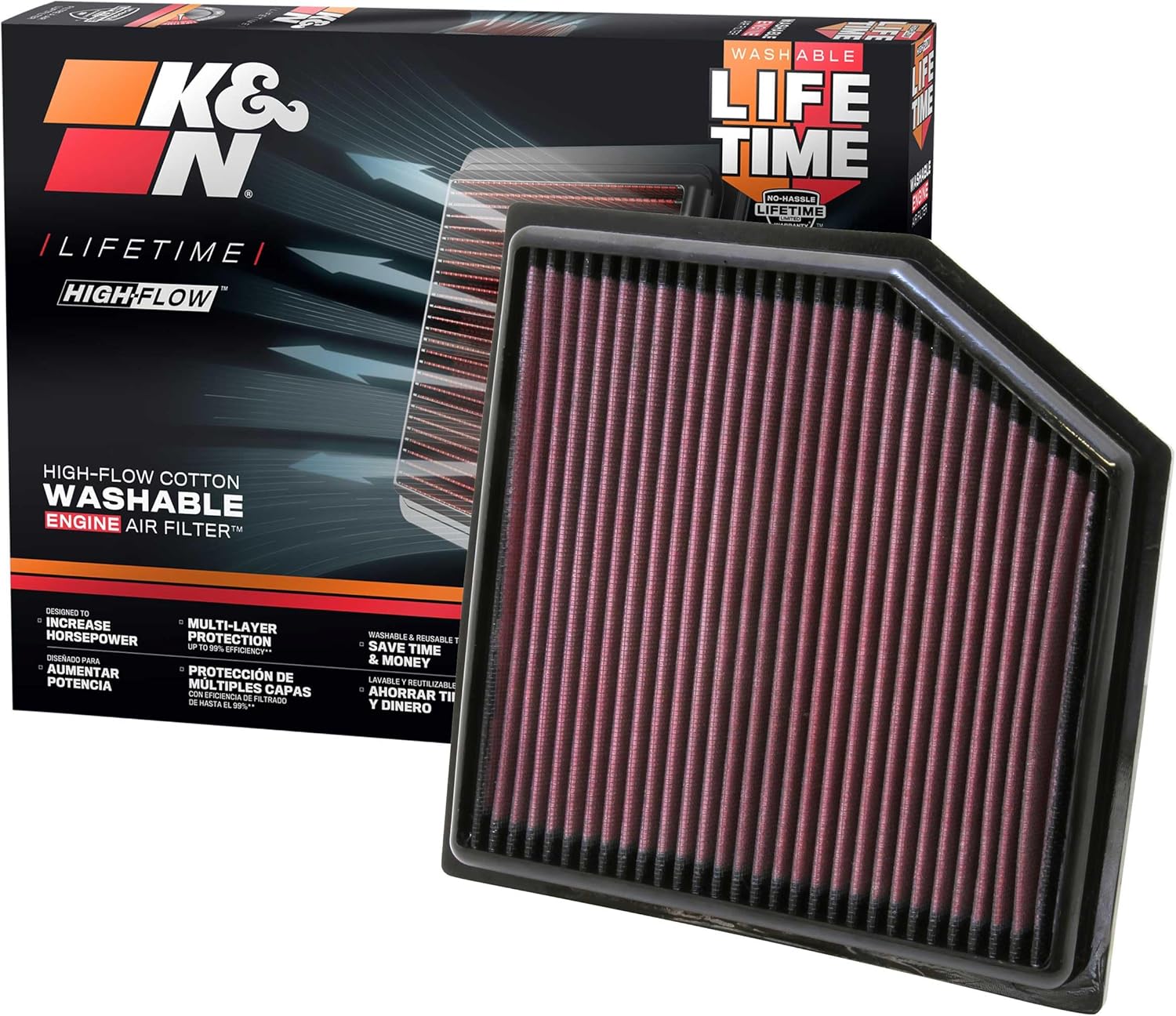 K&N High-Flow Engine Air Filter for Lexus/Toyota Models 2012-2024