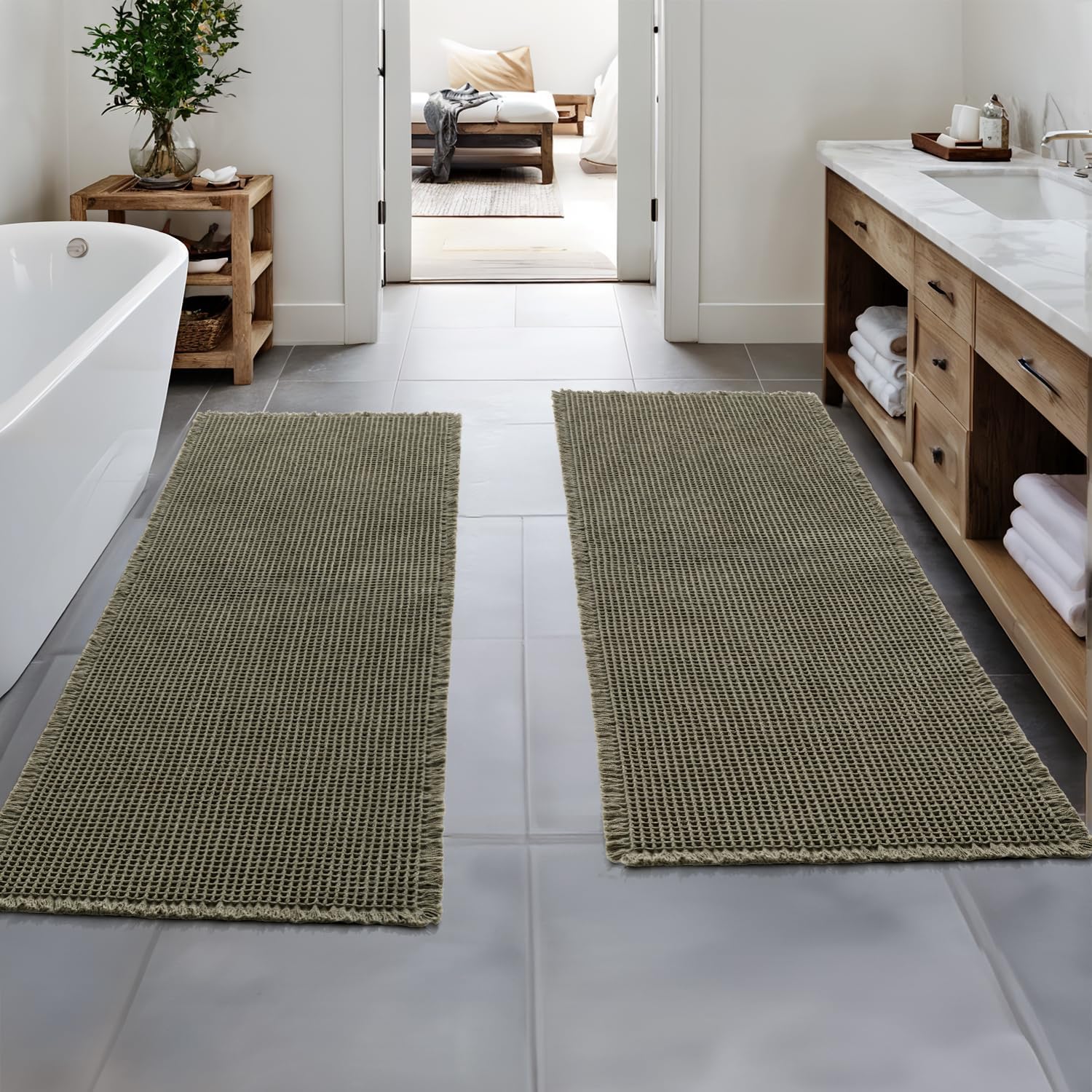 MIULEE Set of 2 Waffle Bathroom Runner Rugs for Comfort