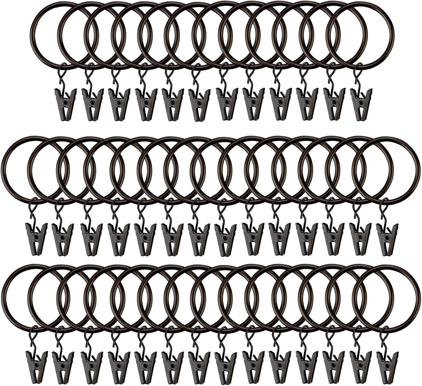 40 Rustproof Vintage Curtain Clips, Heavy Duty Hooks, 1.25In Inner Diameter - Black