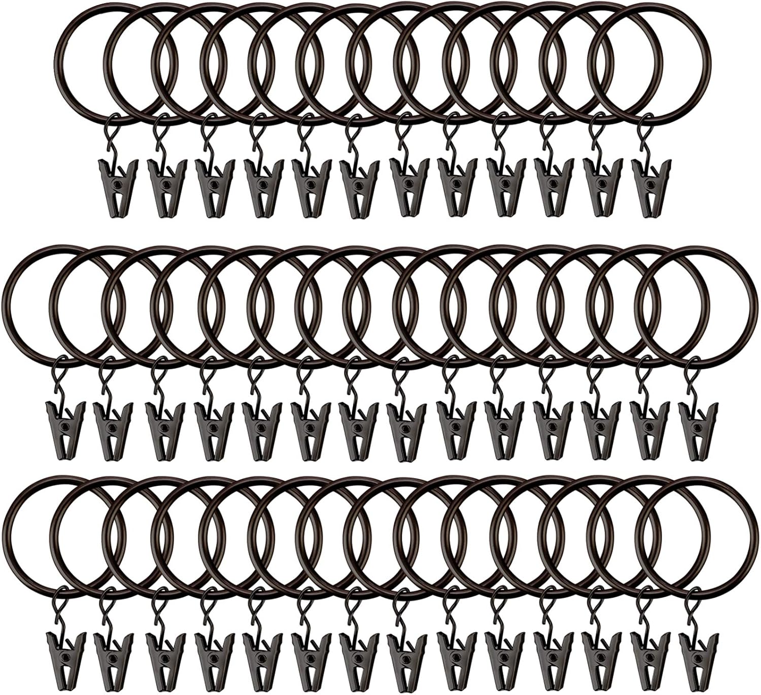 40 Rustproof Vintage Curtain Clips, Heavy Duty Hooks, 1.25In Inner Diameter - Black