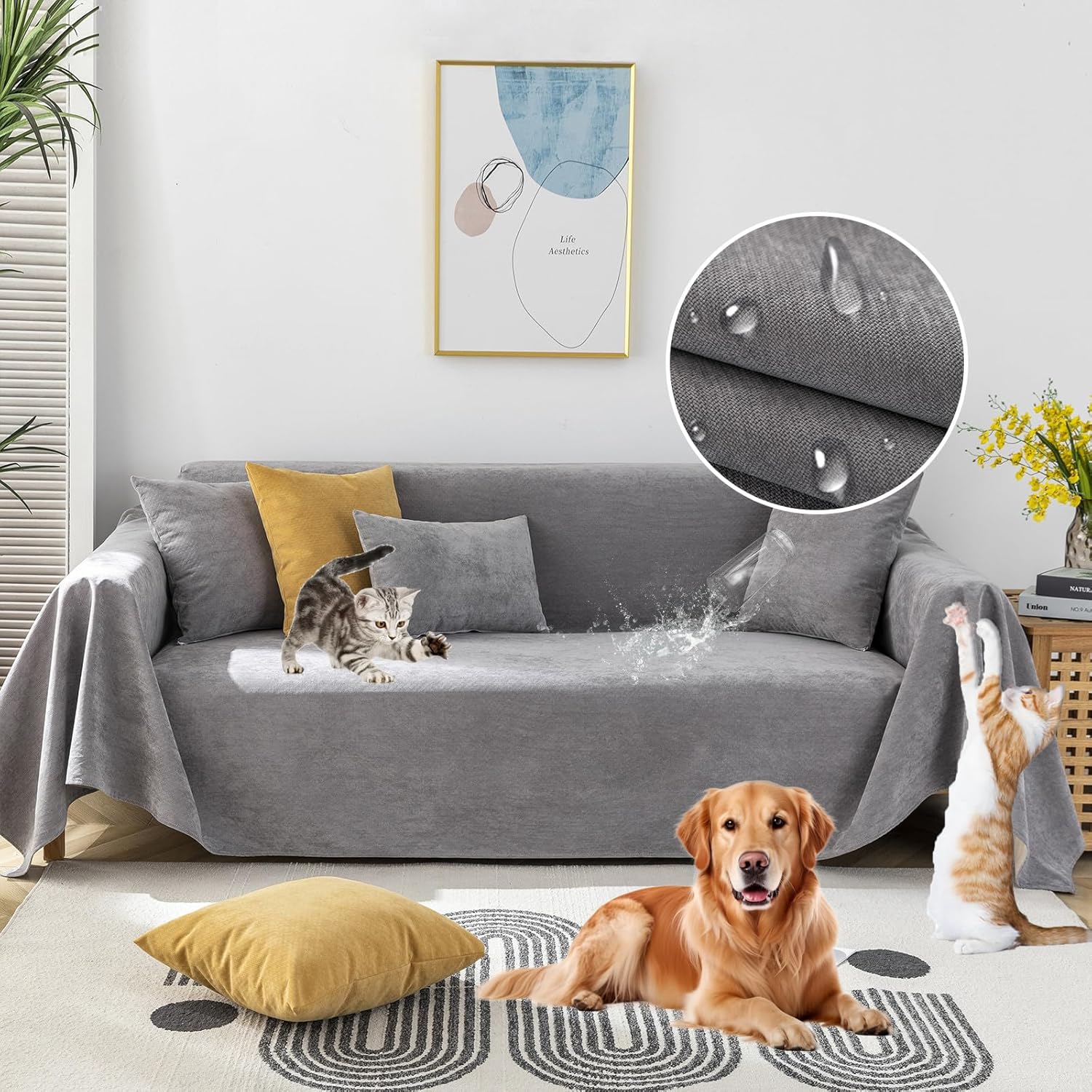 Waterproof Gray Sofa Cover for Pets - Anti-Scratch Couch Protector
