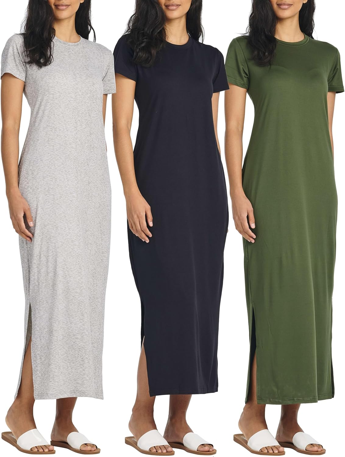 Stylish Women's Maxi Dresses with Slit & Pockets - 3 Pack