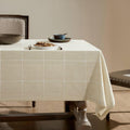 Grid Embroidered Hemmed Tablecloth 60x104 in - Farmhouse Boho Linen
