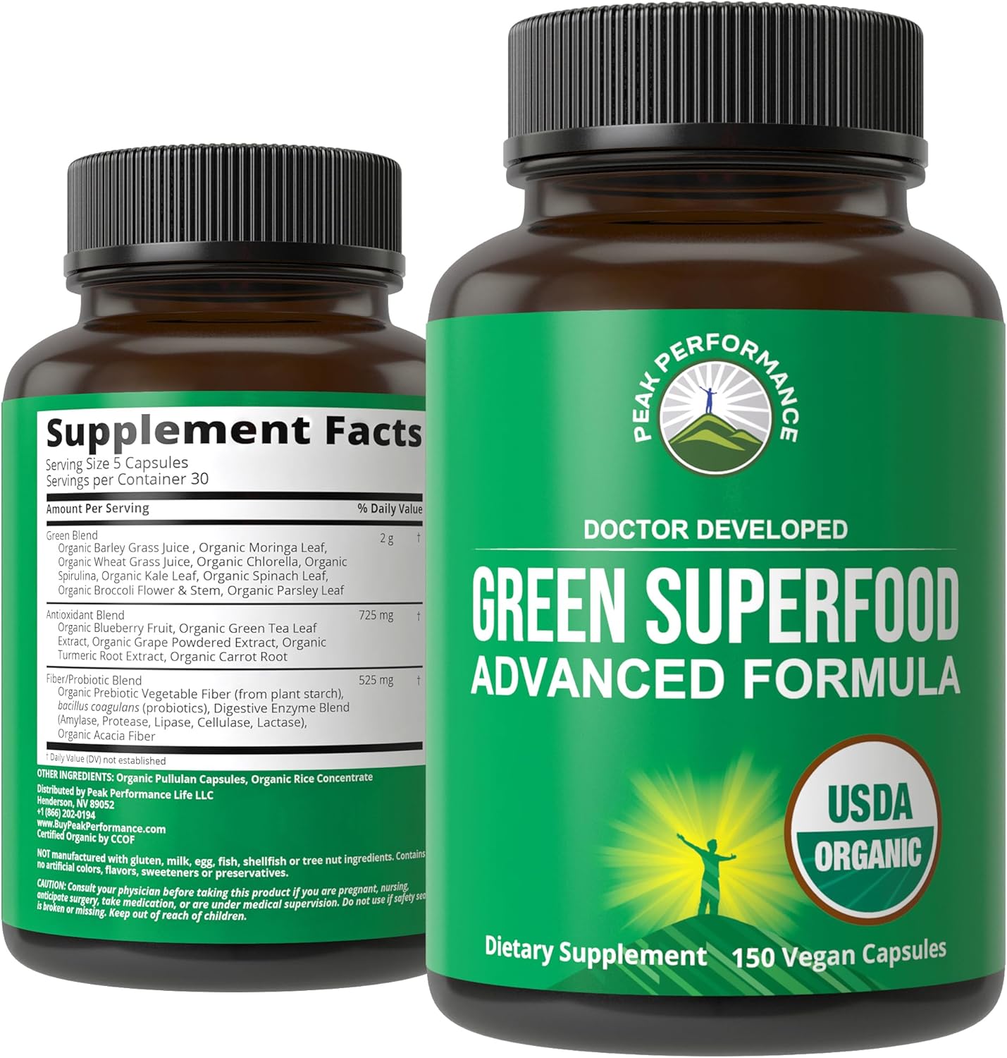 Organic Super Greens Capsules for Max Energy and Detox Support