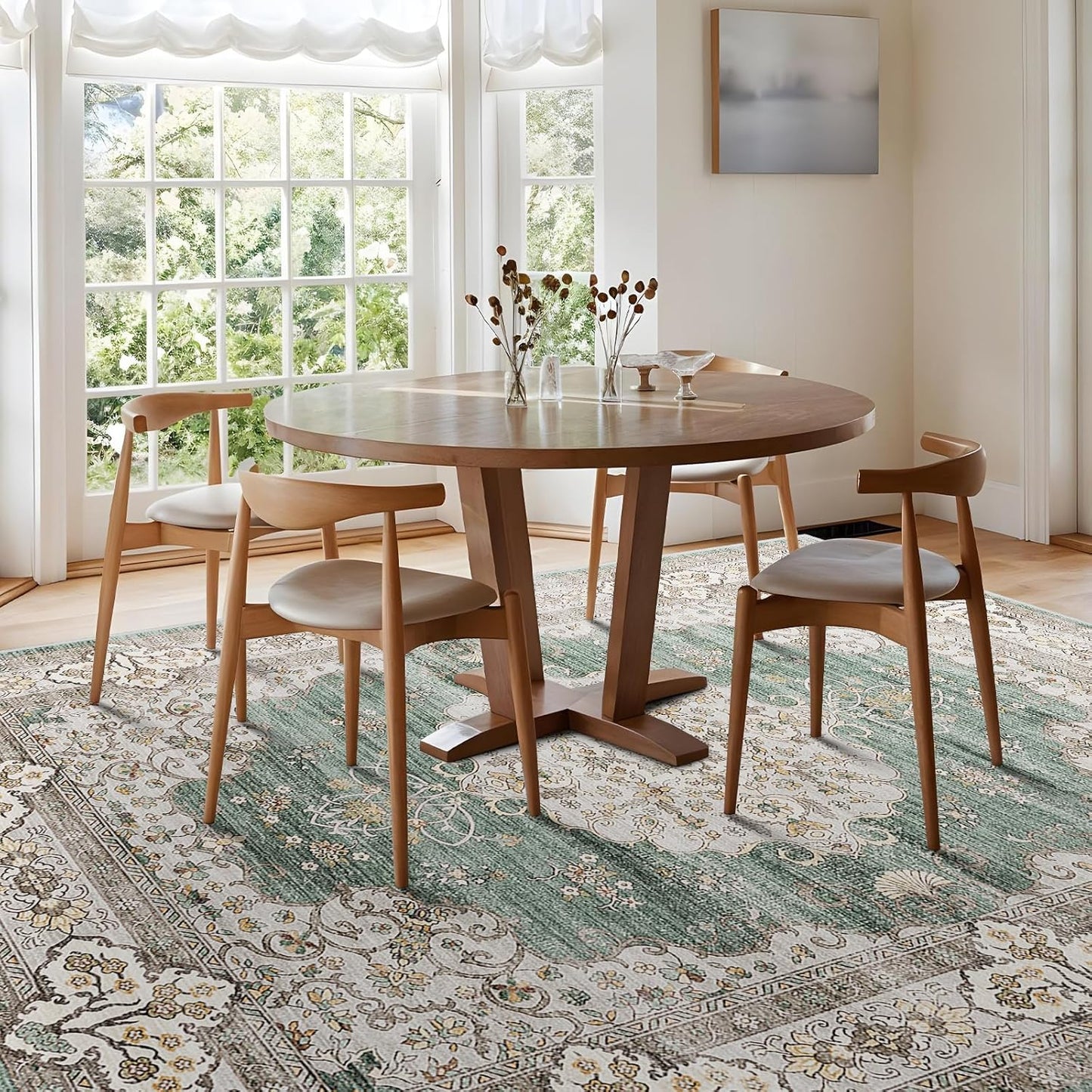 Washable 10x14 Area Rug for Living Room with Vintage Design